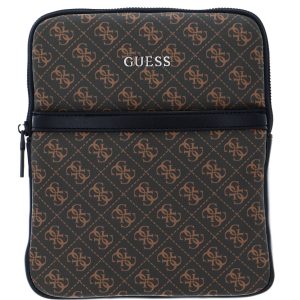 Guess, Vezzola, Flat Top Zip, Textile Crossbody Bag, Brown, For Men